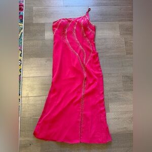 2000’s 1 shoulder Party Time Bright Pink Prom Gown Size 16 (10-12 today)